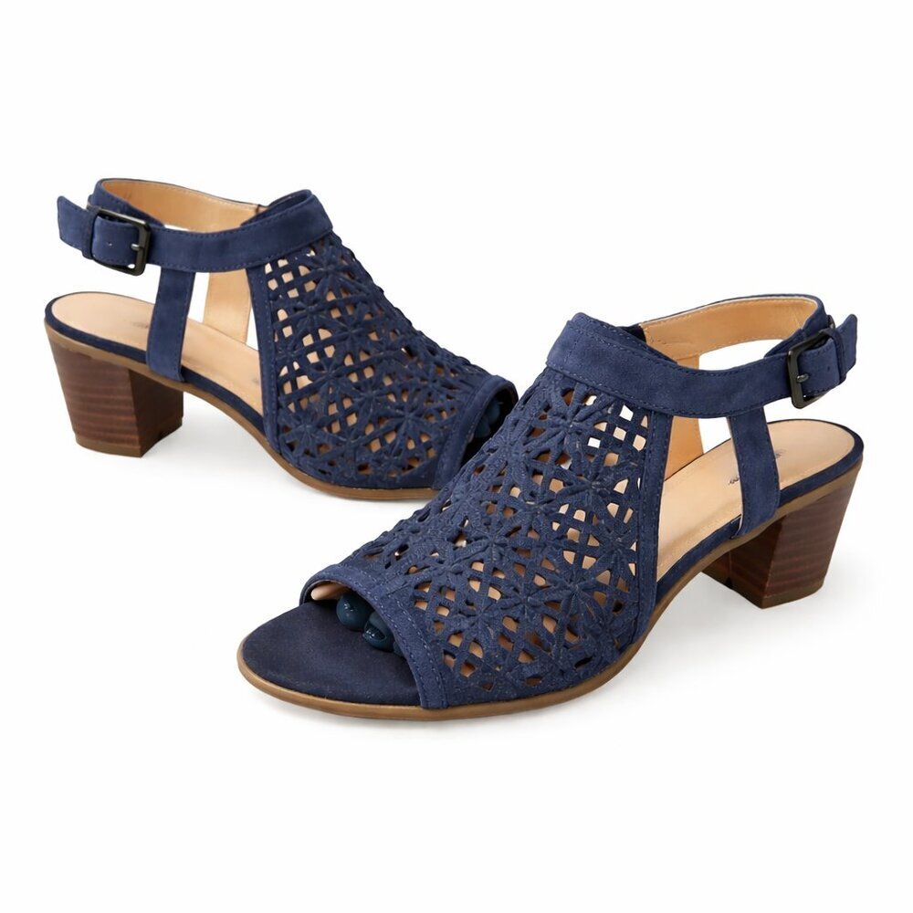 Naturalizer Harlet 3 Blue Suede Cut-Out Block Heel Boho Chic Festival Sandals 8M